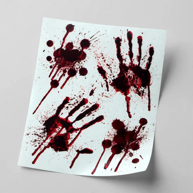 Bloody hand window stickers at three-quarter angle showing decal detail