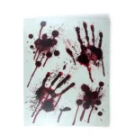 Bloody hand window sticker sheet with blood-red handprints, front view