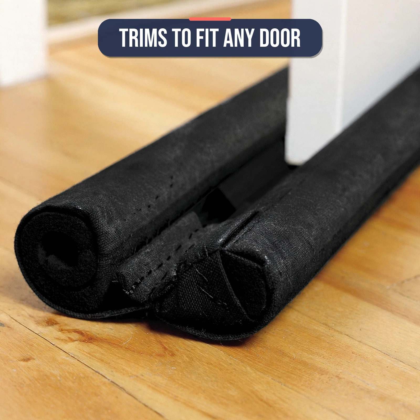 Close-up detail of the twin foam tubes and fabric sleeve of the door draught excluder