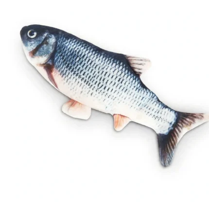 Flopping fish cat toy in a realistic grass carp design, front view