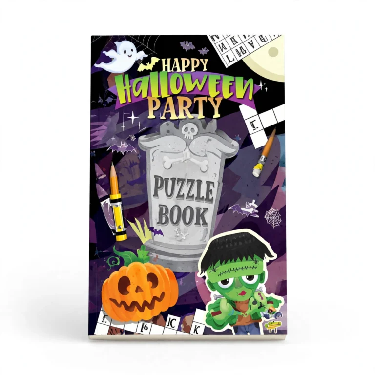 Halloween A6 puzzle book with Happy Halloween Party cover, front view