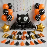 Halloween balloon set with bat and letter balloons, angled view
