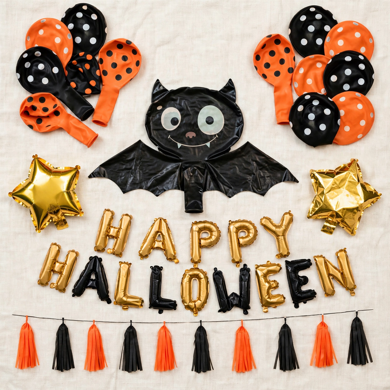 Flat lay of the Halloween balloon set contents