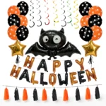 Halloween bat balloon party set with polka dot balloons, front view