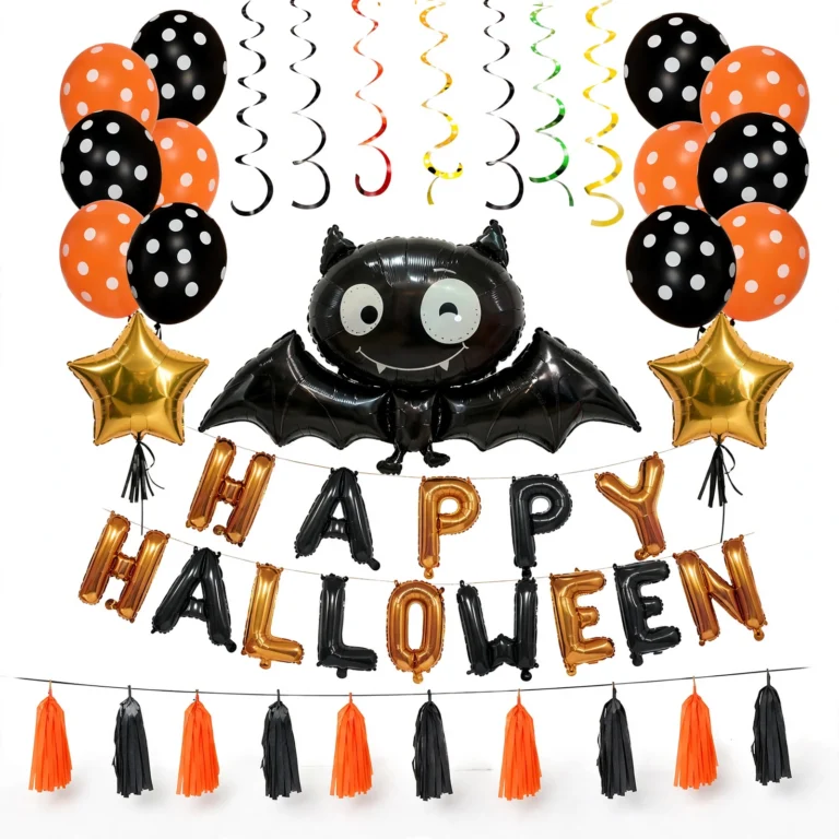 Halloween bat balloon party set with polka dot balloons, front view
