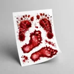 Bloody footprint Halloween decal sheet at three-quarter angle showing detail