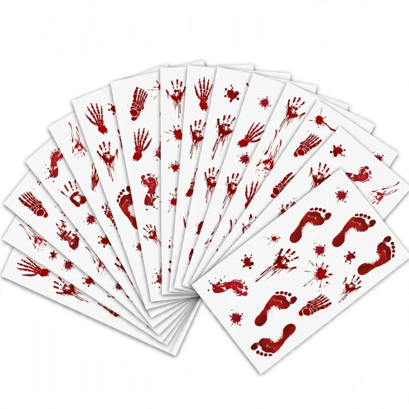 Halloween bloody handprint sticker sheets, front view of pack