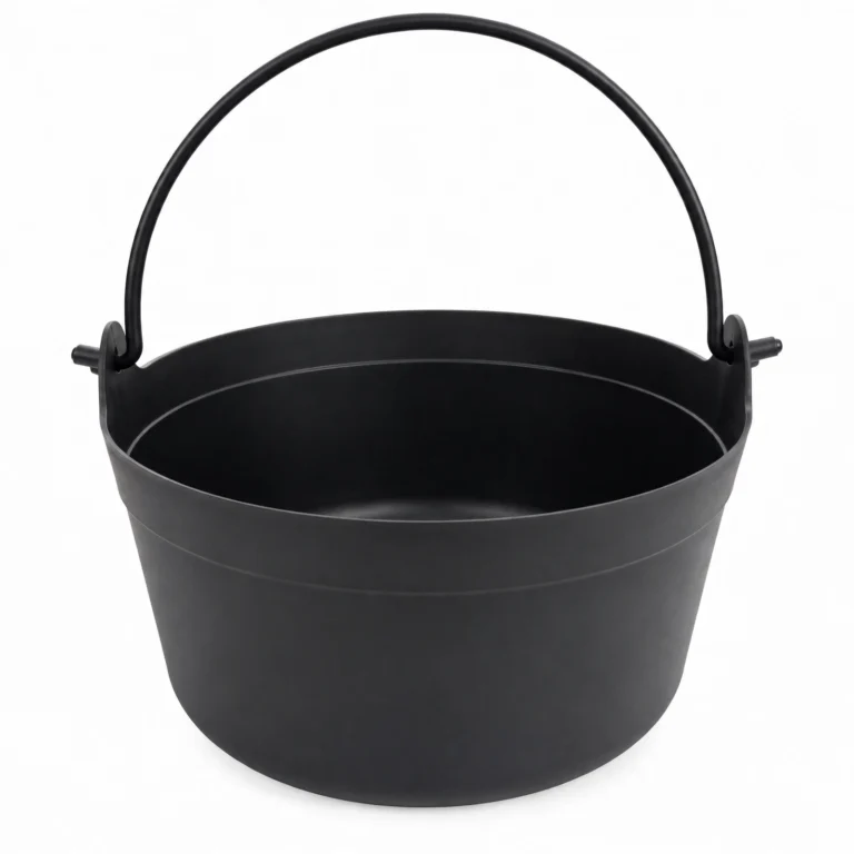 Black Halloween cauldron bucket sweet bowl with handle front view