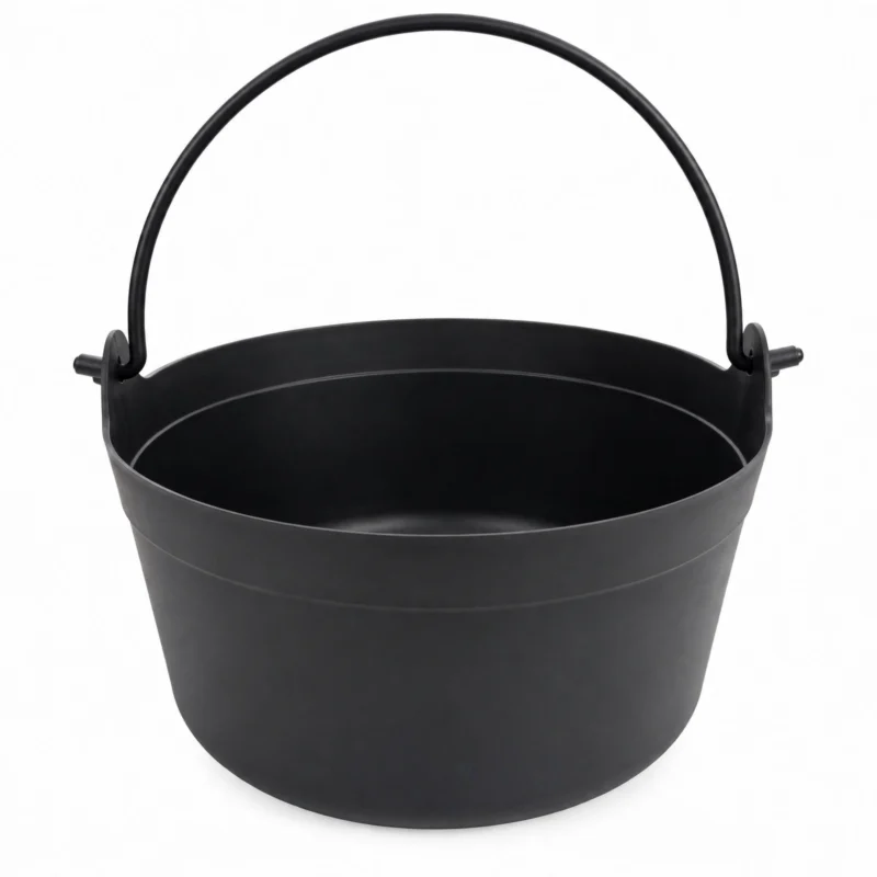 Black Halloween cauldron bucket sweet bowl with handle front view