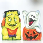 Close-up detail of Halloween finger puppet faces and material