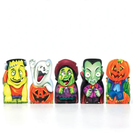 Halloween finger puppets set of spooky characters, front view