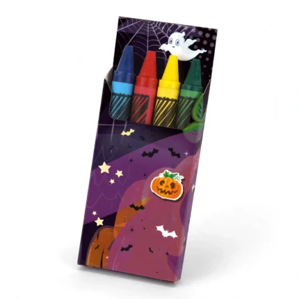 Halloween mini wax crayon packs at an angle showing the crayon colours
