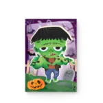 Close-up of the Frankenstein monster cover art on the Halloween notebook