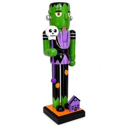 Frankenstein nutcracker from a three-quarter angle showing the uniform detail