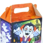 Close-up of the carry handle on a Halloween party treat box