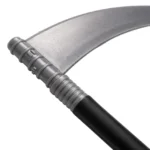Close-up of the silver blade and handle joint on the Halloween scythe toy