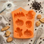 Flat lay of the Halloween silicone mould with baking ingredients