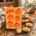 Halloween silicone mould with freshly baked treats beside it