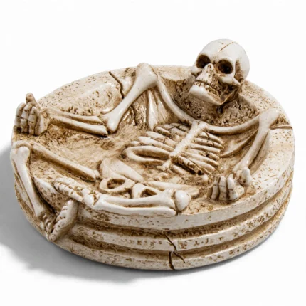 Skeleton ashtray from a three-quarter angle showing the dish depth