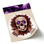 Halloween skull toilet seat decal at an angle showing the vivid print