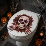 Halloween scary skull toilet seat decal applied to a toilet seat