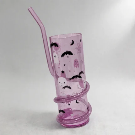 Halloween spiral straw tumbler, three-quarter angle view