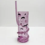 Halloween spiral straw tumbler in purple ghost design, front view