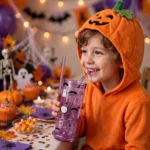 Child drinking from the Halloween spiral straw tumbler at a party