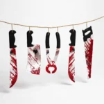 Halloween torture tool garland at an angle showing the hanging cutouts