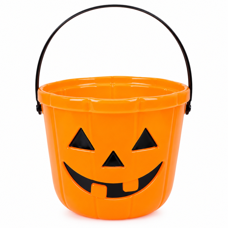 Orange Halloween trick or treat bucket with handle