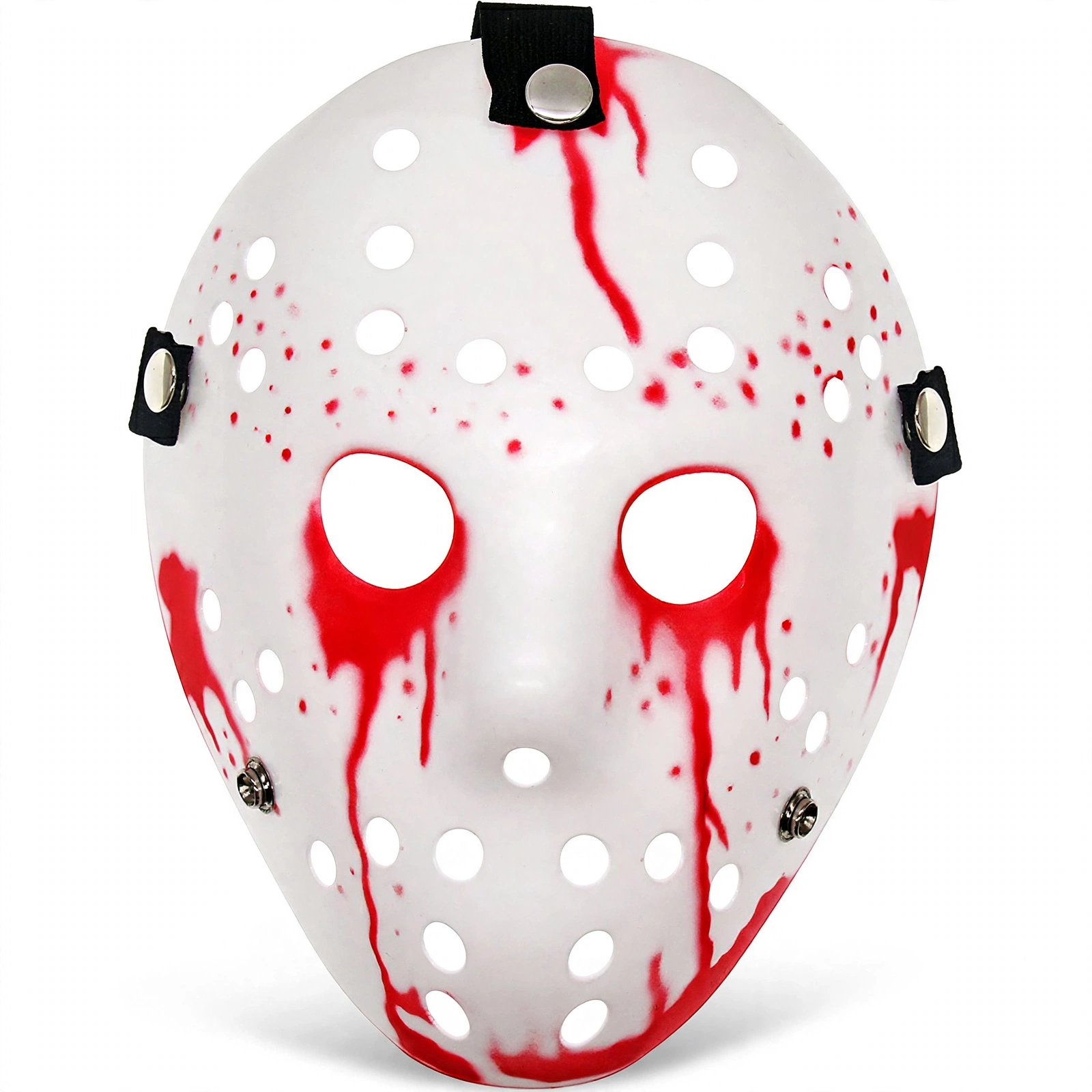 White Horror Hockey Mask Front View White horror hockey mask with red blood splatter, front view