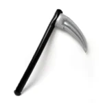 Inflatable devil scythe Halloween prop, three-quarter angle view