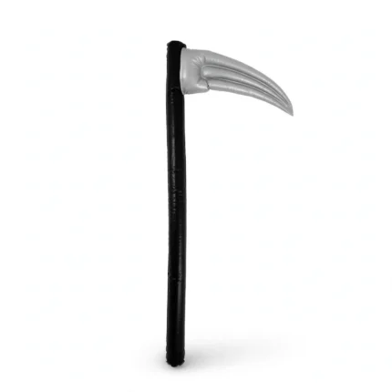 Inflatable Halloween devil scythe 100cm with silver blade, front view