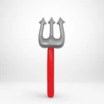 Inflatable devils fork with silver trident head and red handle, front view
