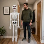 Inflatable skeleton next to a person showing 183cm scale