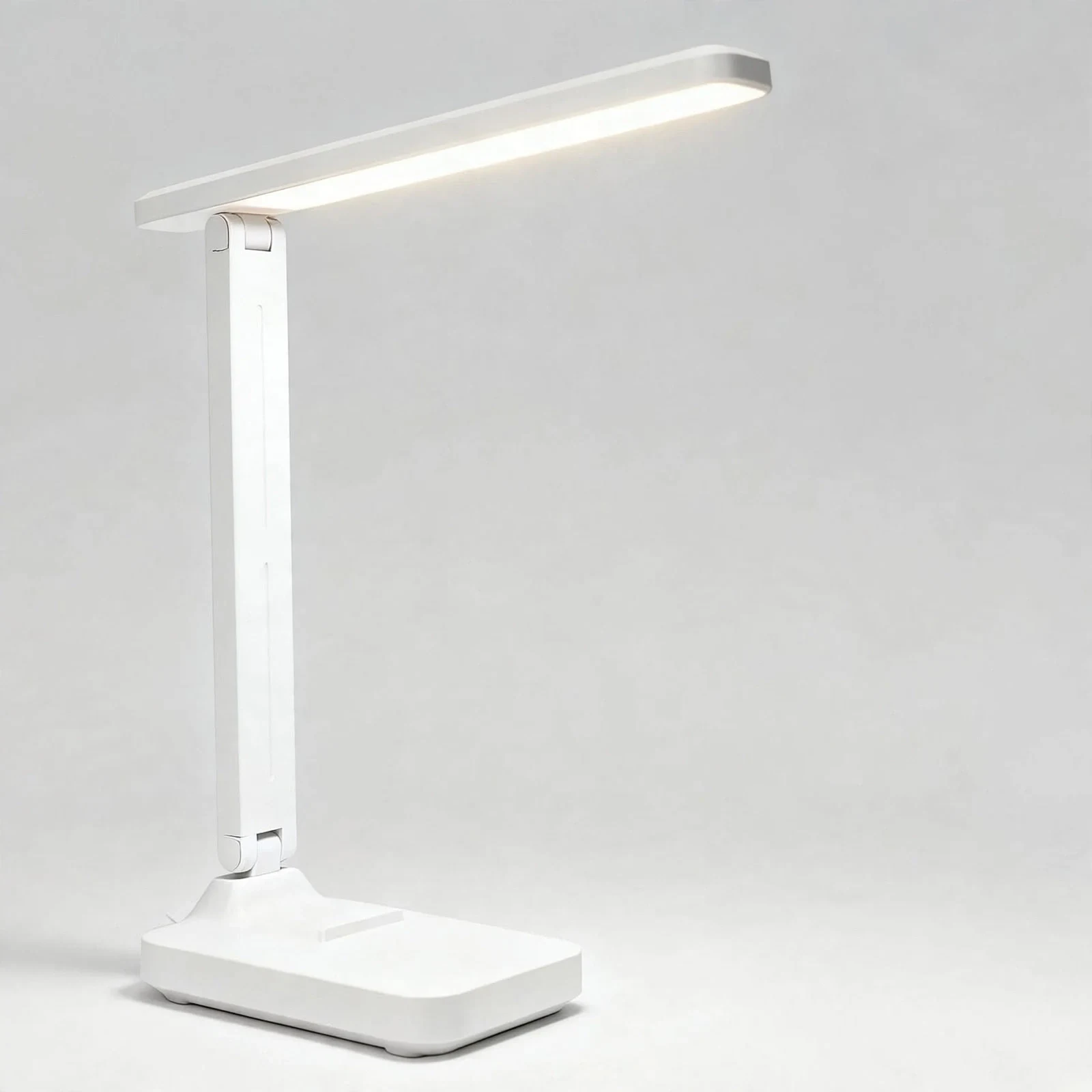 White LED desk lamp with dimmable touch lamp and USB port, front view