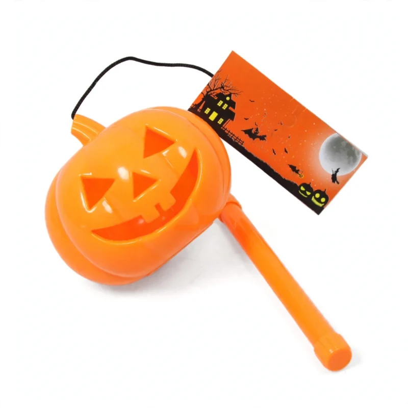 Light up Halloween pumpkin on a stick, three-quarter angle view