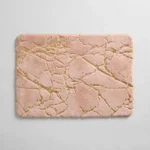 Non slip bath mat - blush pink plush bath mat with gold marble pattern, front view