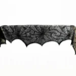 Large black lace spider web cloth, full span front view