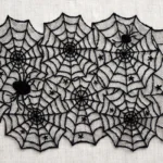 Close-up of the woven spider web lace pattern with spider motif
