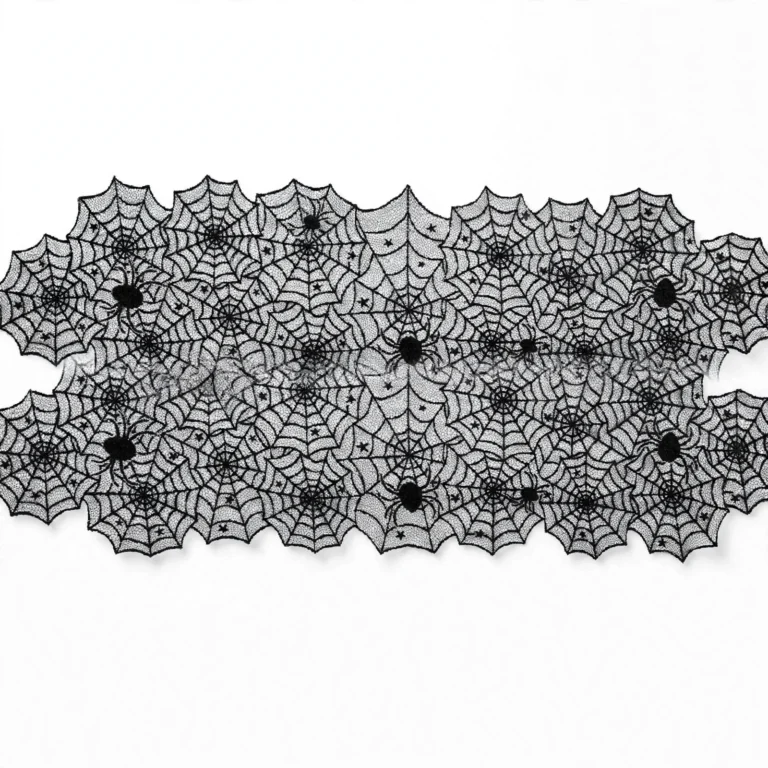 Black lace spider web table runner, full length front view